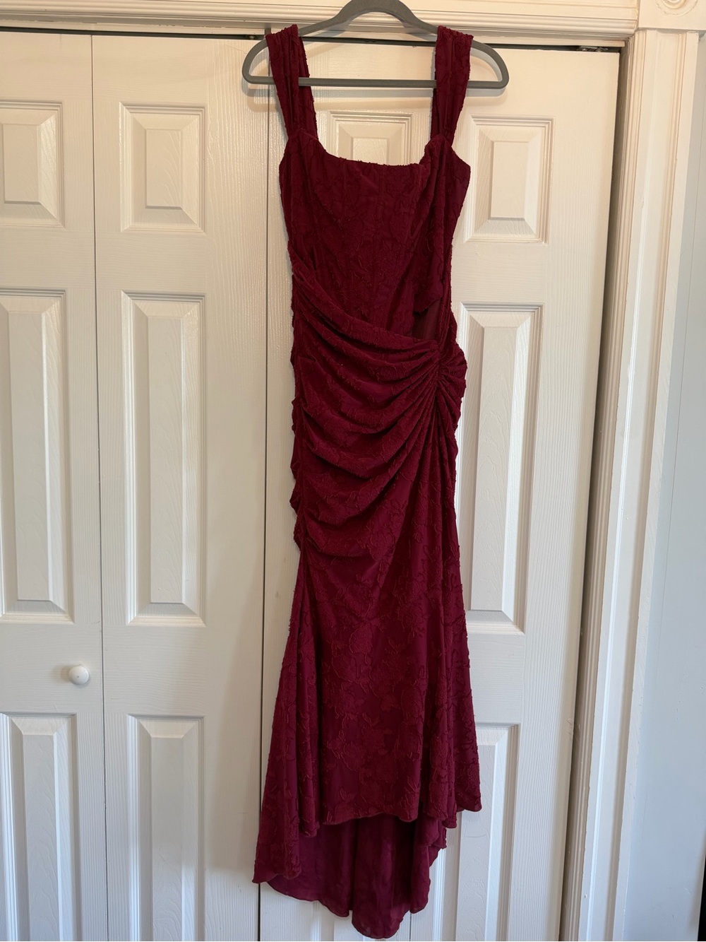 House of CB Cesca Wine Floral Lace Corset Maxi Dress Size Large - Picture 2 of 5